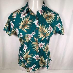 Vintage Tapa Casuals By Harrisons Fiji Womens M Hawaiian Shirt Floral Tiki